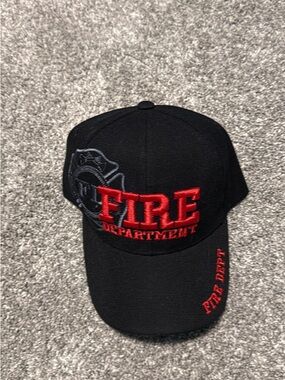 Black Cap with Red "FIRE DEPARTMENT" Embroidery
